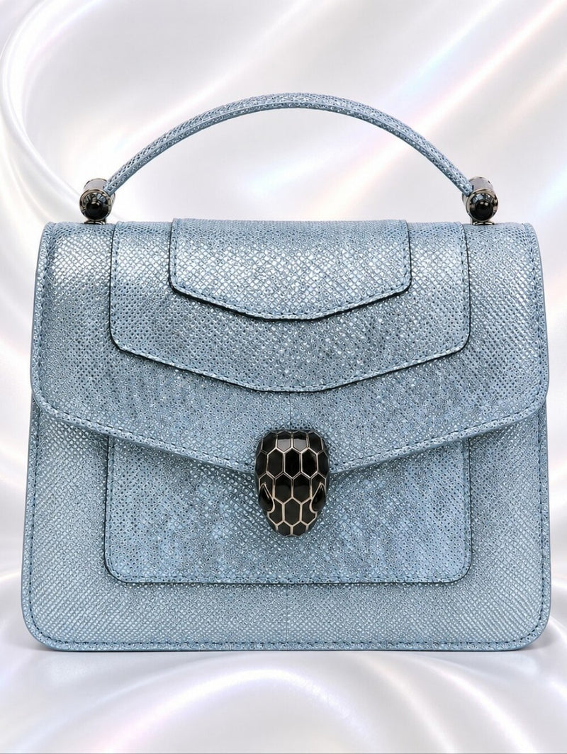 Bvlgari Serpenti Forever Top Handl Baby Blue & Silver Karung skin 2019 Holiday Collection