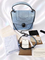 Bvlgari Serpenti Forever Top Handl Baby Blue & Silver Karung skin 2019 Holiday Collection