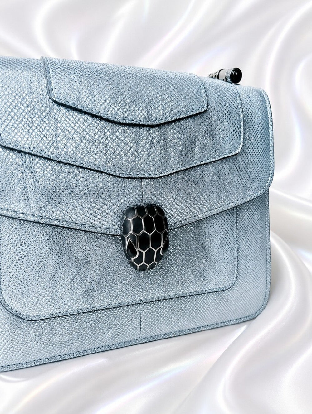Bvlgari Serpenti Forever Top Handl Baby Blue & Silver Karung skin 2019 Holiday Collection